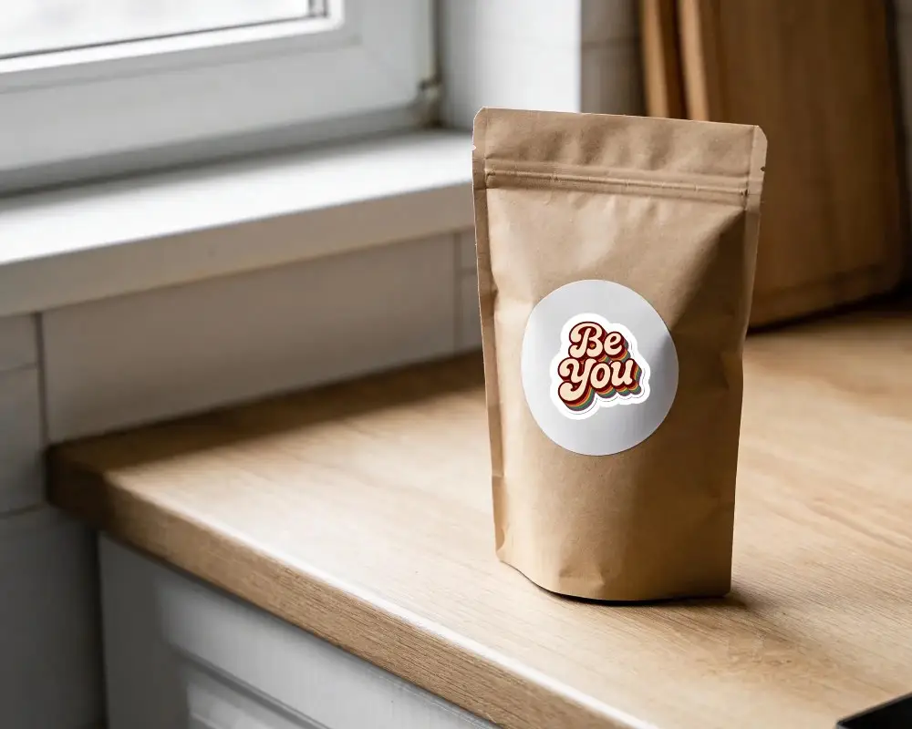 Resealable Zipper Pouch Sticker Mockup For Natural Food Packaging Presentation
