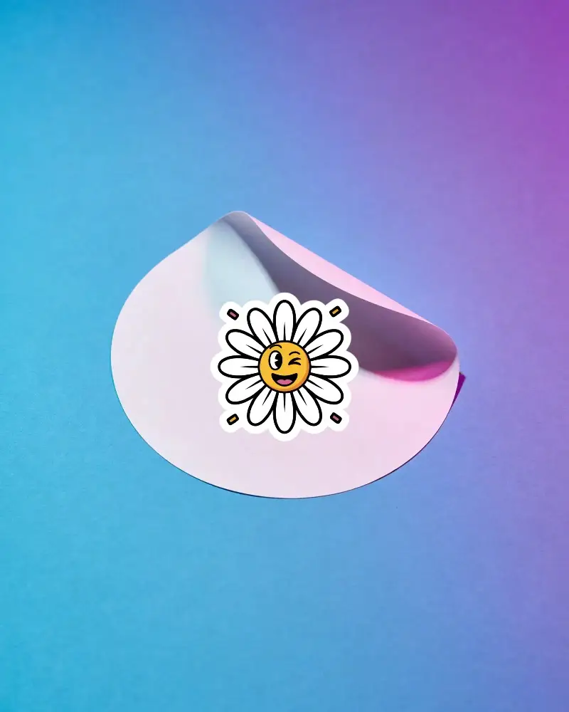 Round Peelable Sticker Mockup With Curled Corner On Textured Background