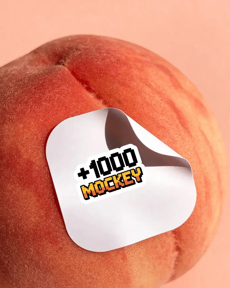Peelable Rounded Corner Square Sticker Mockup On Fruit Surface For Design Presentation