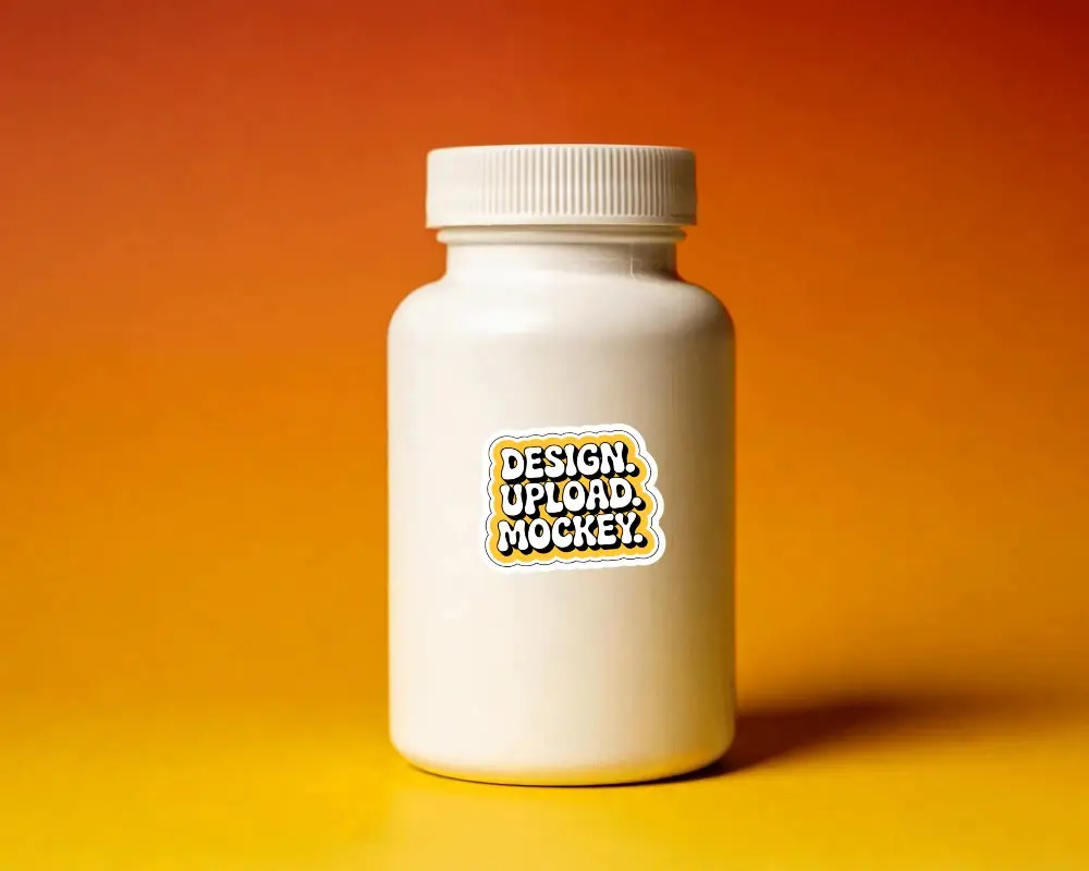 Simple White Pill Bottle Sticker Mockup For Healthcare Product Labeling Marketing Use
