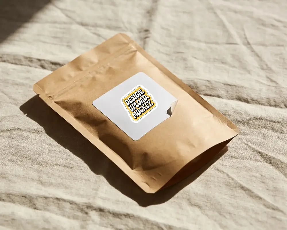 Minimalist White Label Sticker Mockup On Biodegradable Package For Custom Design