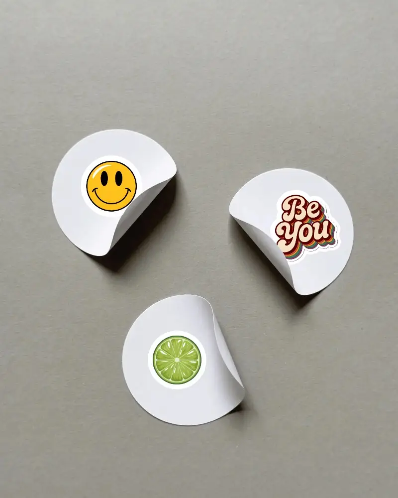 Blank Round Peelable Sticker Mockup With Curled Edge For Design Presentation