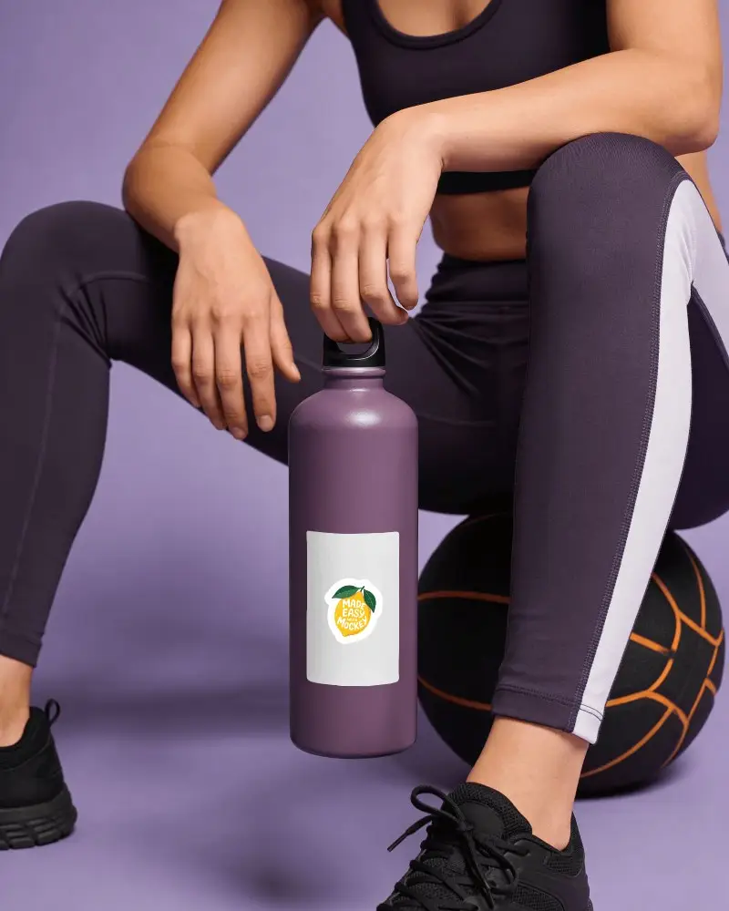 Sports Water Bottle Mockup With Blank Sticker Holding Athlete Ready For Workout Session