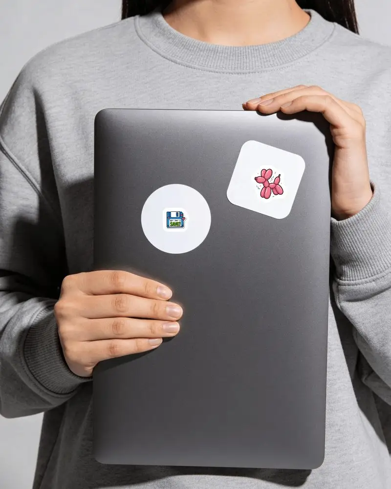 Sleek Minimalist Custom Sticker Mockup For Laptop Case Branding Presentation