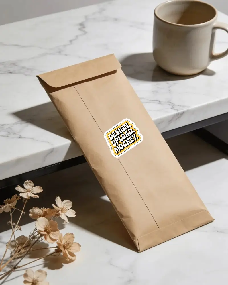 Natural Textured Paper Envelope Sticker Mockup With Minimalist Home Decor Accessories