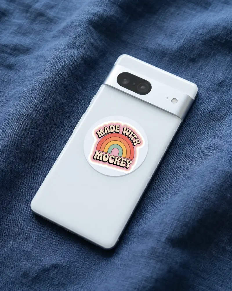 Wireless Charging Sticker Mockup With Round Sticker On Back White Minimalist Tech Accessory