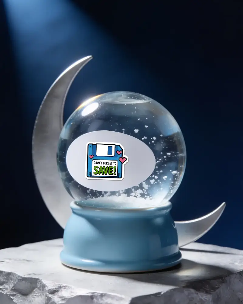 Transparent Globe Sticker Mockup On Ceramic Base With Crescent Moon Background