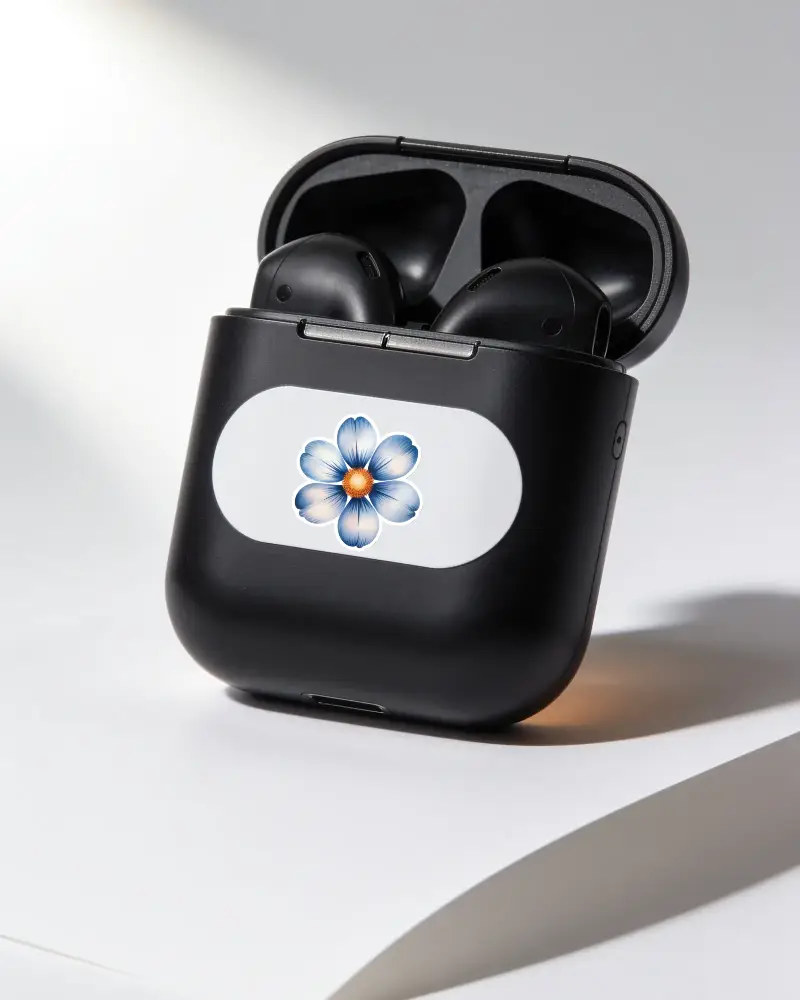 Open Wireless Earbuds Sticker Mockup With Large Sticker Area Perfect For Logo Or Artwork