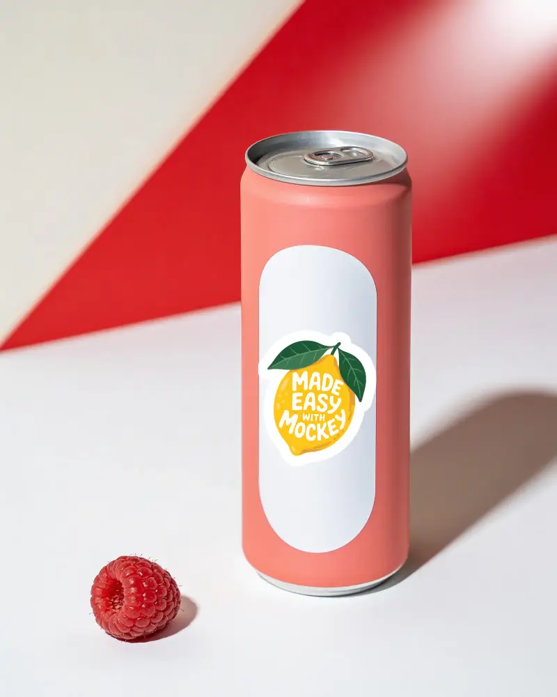 Slim Sticker Mockup Showcasing Custom Label Design For Refreshing Drinks Or Juices