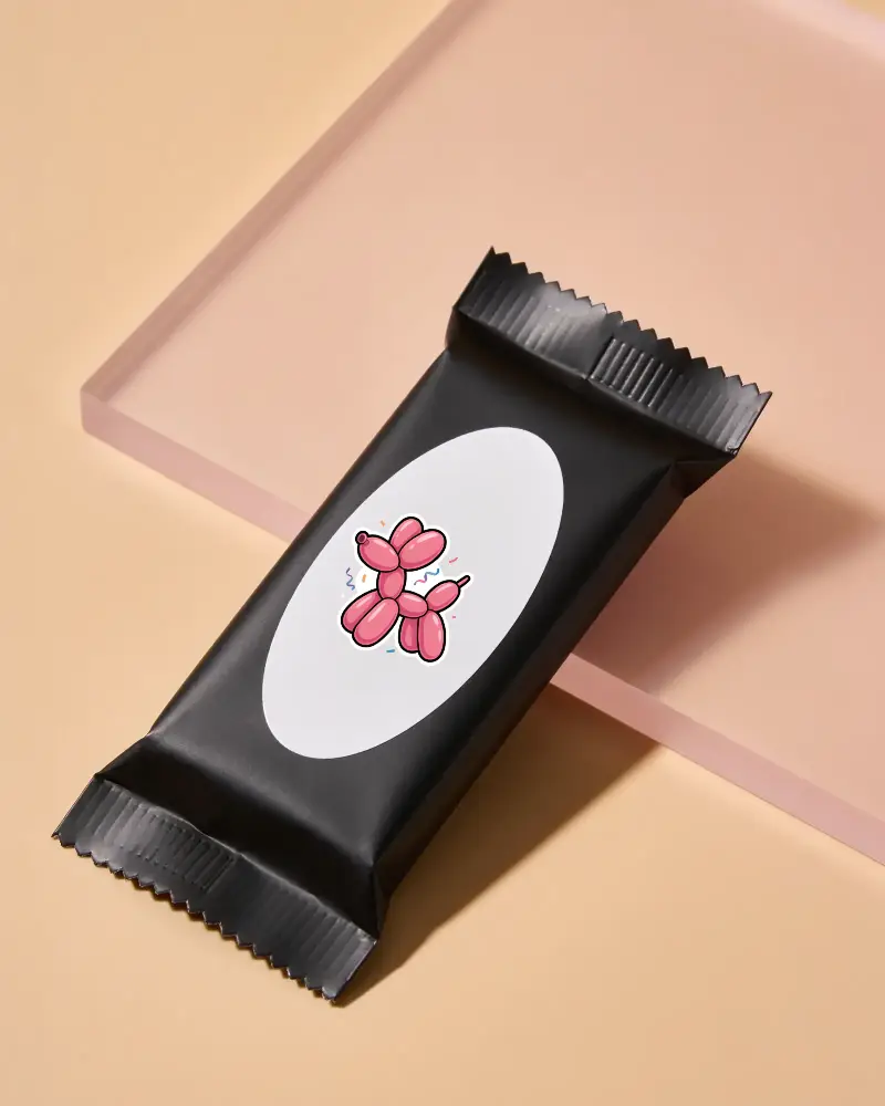 Blank Oval Sticker Mockup On A Rectangular Soft Packaging Wrapper Design