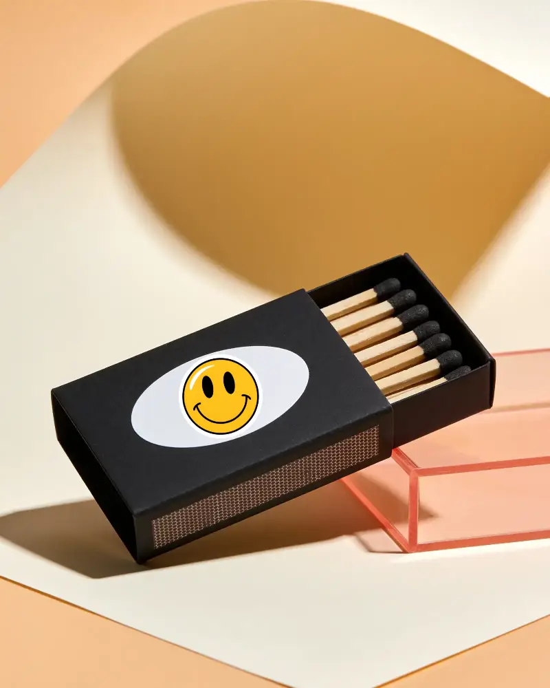 Rectangular Matchbox With Oval Sticker Mockup Showing Simple Custom Branding Options