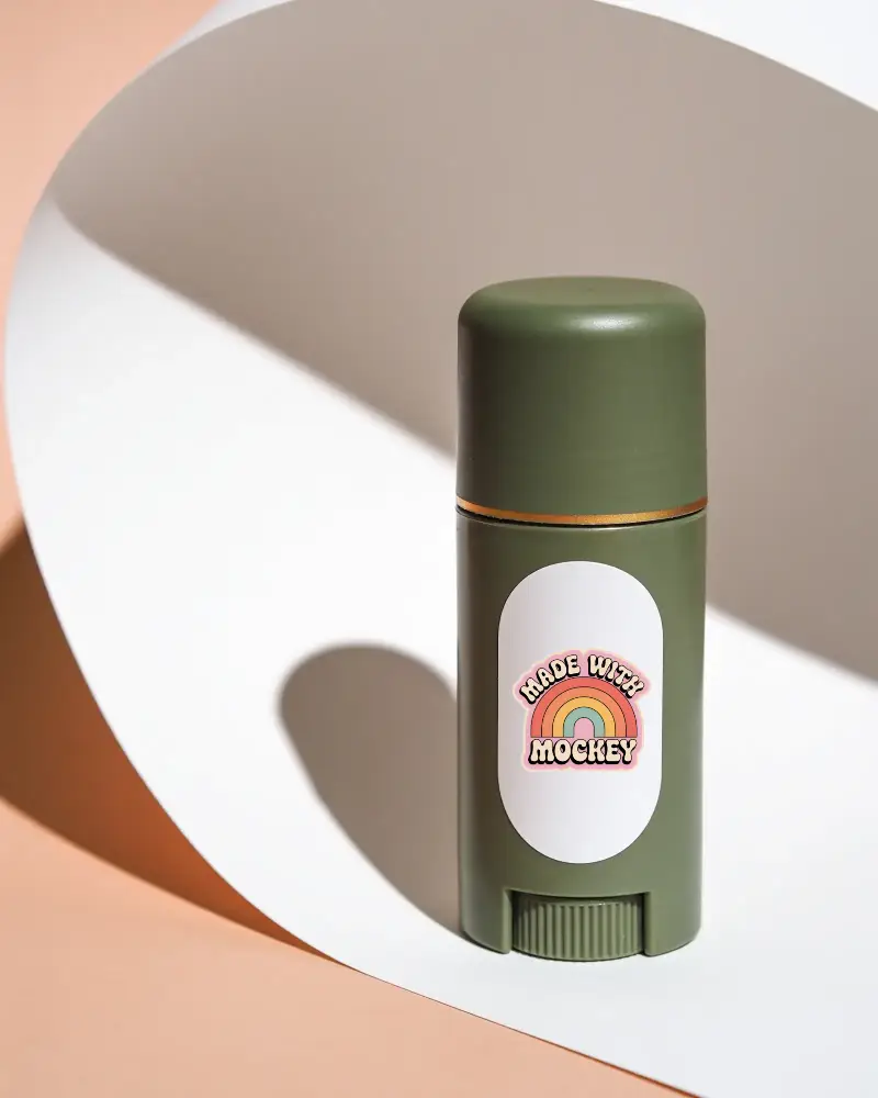Minimalist Deodorant Tube Sticker Mockup With Oval Sticker Label For Design