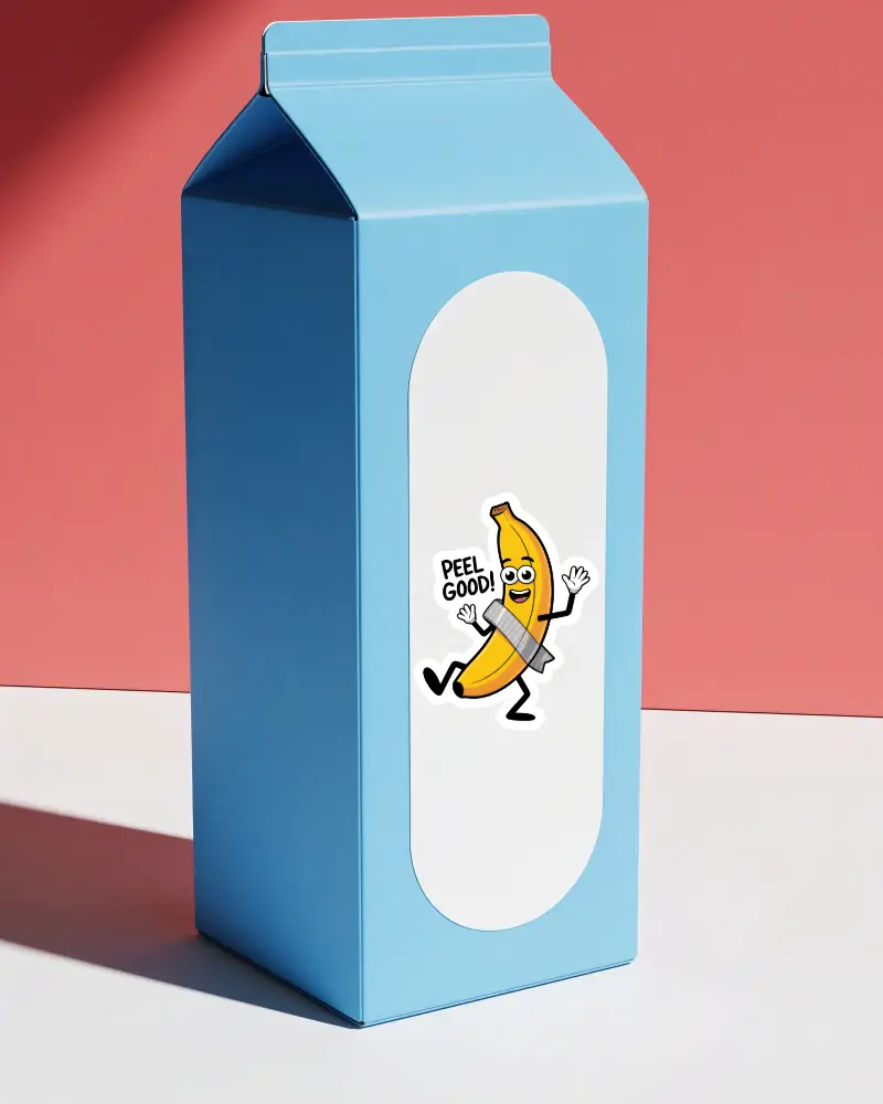 Blank Elongated Rounded Sticker Mockup Label On Standalone Carton Box Package