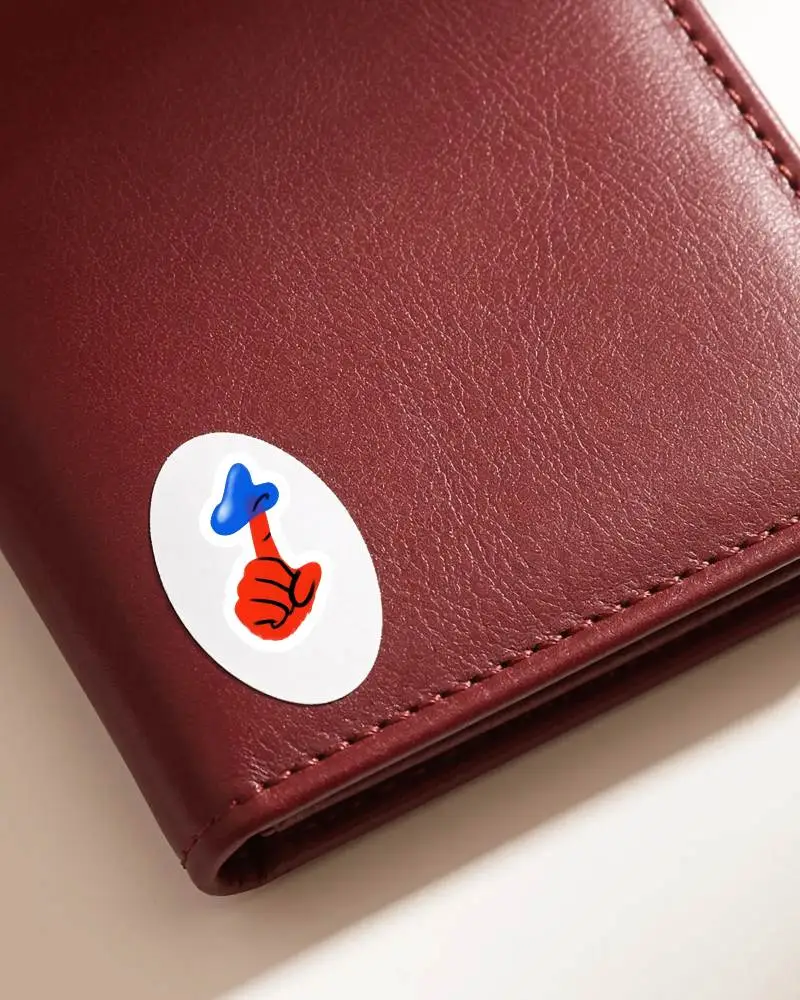 Closeup Minimalist Round Sticker Mockup On Sleek Plain Leather Wallet Flat Lay