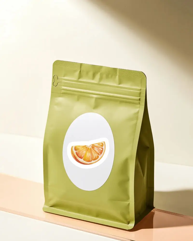 Eco Friendly Matte Stand Up Pouch With Oval White Sticker Label Mockup For Branding