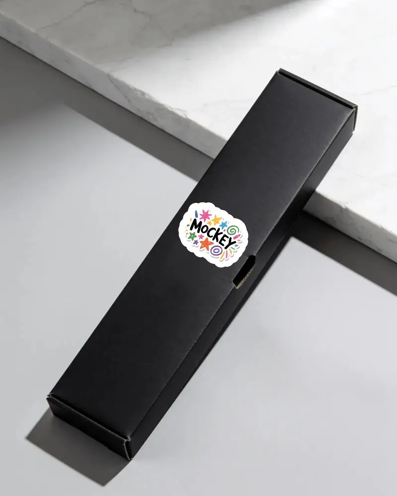 Modern Long Rectangular Retail Box Sticker Mockup With Clean Shadow Effect