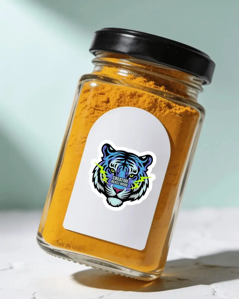 Minimalist Clear Jar Sticker Label Mockup With Arched Blank Sticker For Gourmet Spices And Herbs