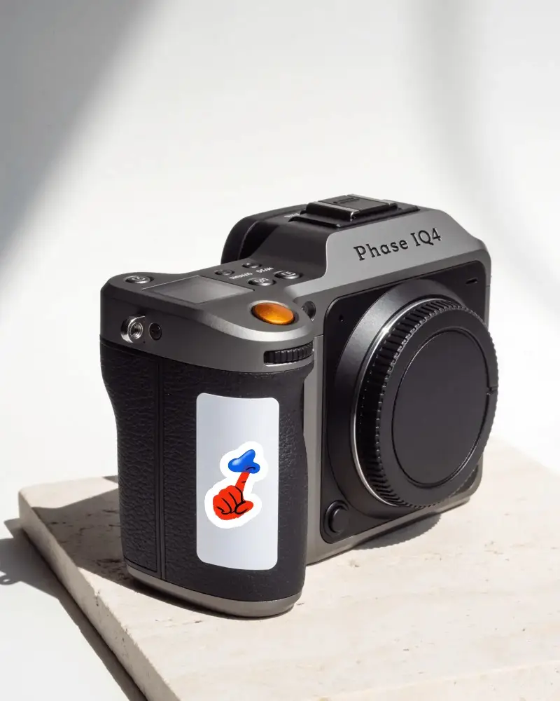 Professional Camera With Rectangular Sticker Mockup For Branding And Custom Design Presentation