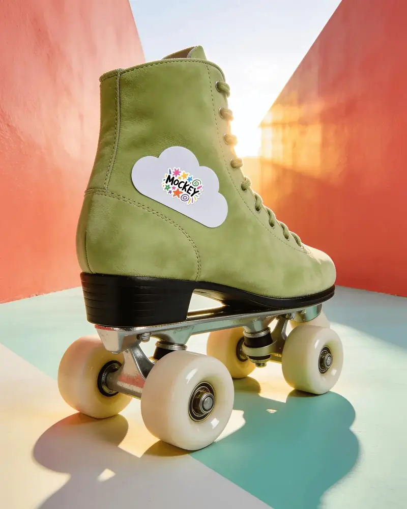 Vintage Style Roller Skate With Custom Cloud Shaped Sticker Mockup For Branding Promo
