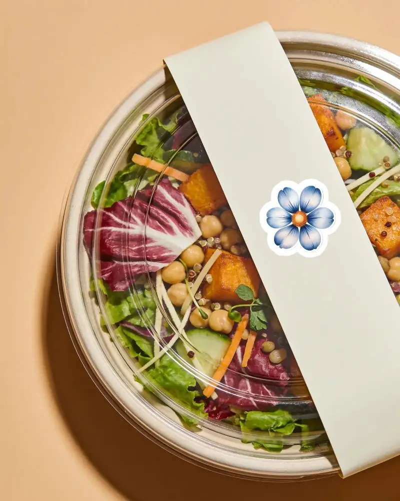 Id Fresh Food Sticker Mockup Salad Bowl Paper Label Fresh Vegetables Chickpeas Warm Background