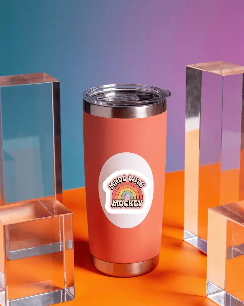 Customizable Round Sticker Mockup For Tumbler Promote Personalized Vacuum Insulated Cups
