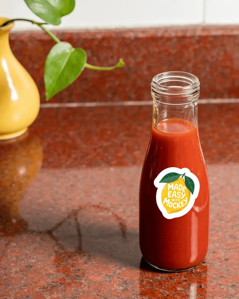 Fresh Ingredient Ketchup Bottle Sticker Mockup For Food Packaging Design Display