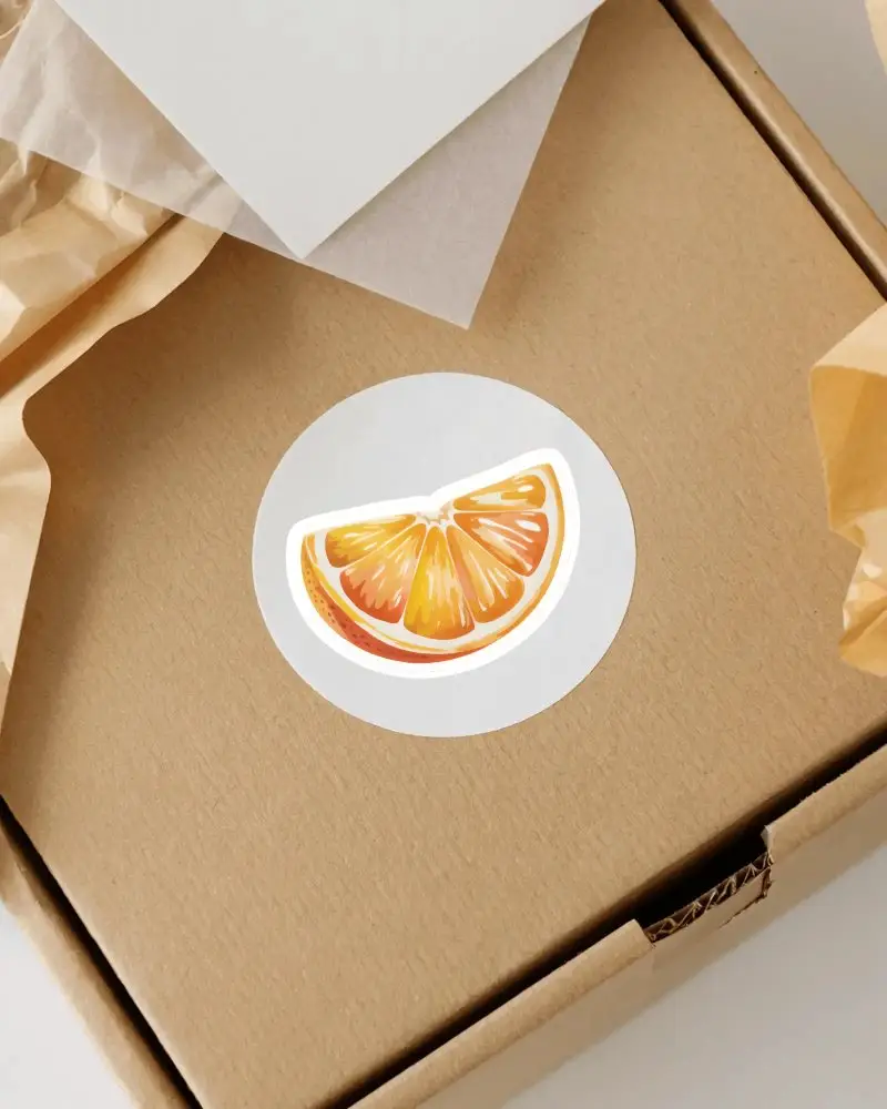 Blank Round Sticker Mockup Label On Environmentally Friendly Kraft Packaging