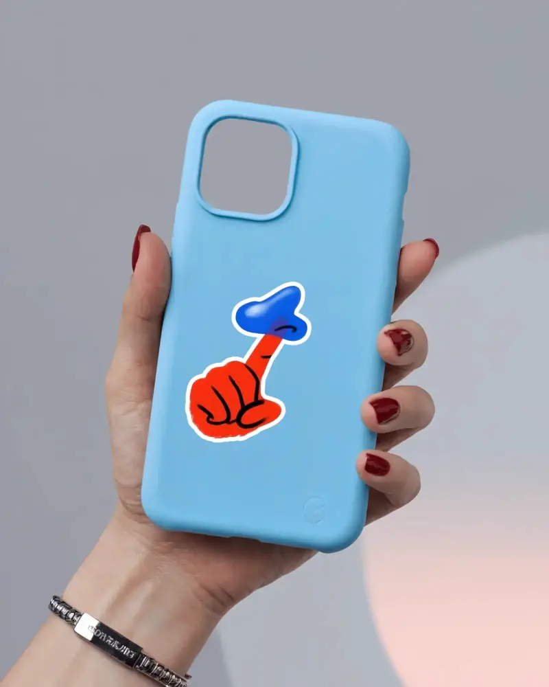 Hand Holding Flexible Mobile Sticker Mockup For Promoting Phone Accessories Or Personalized Art