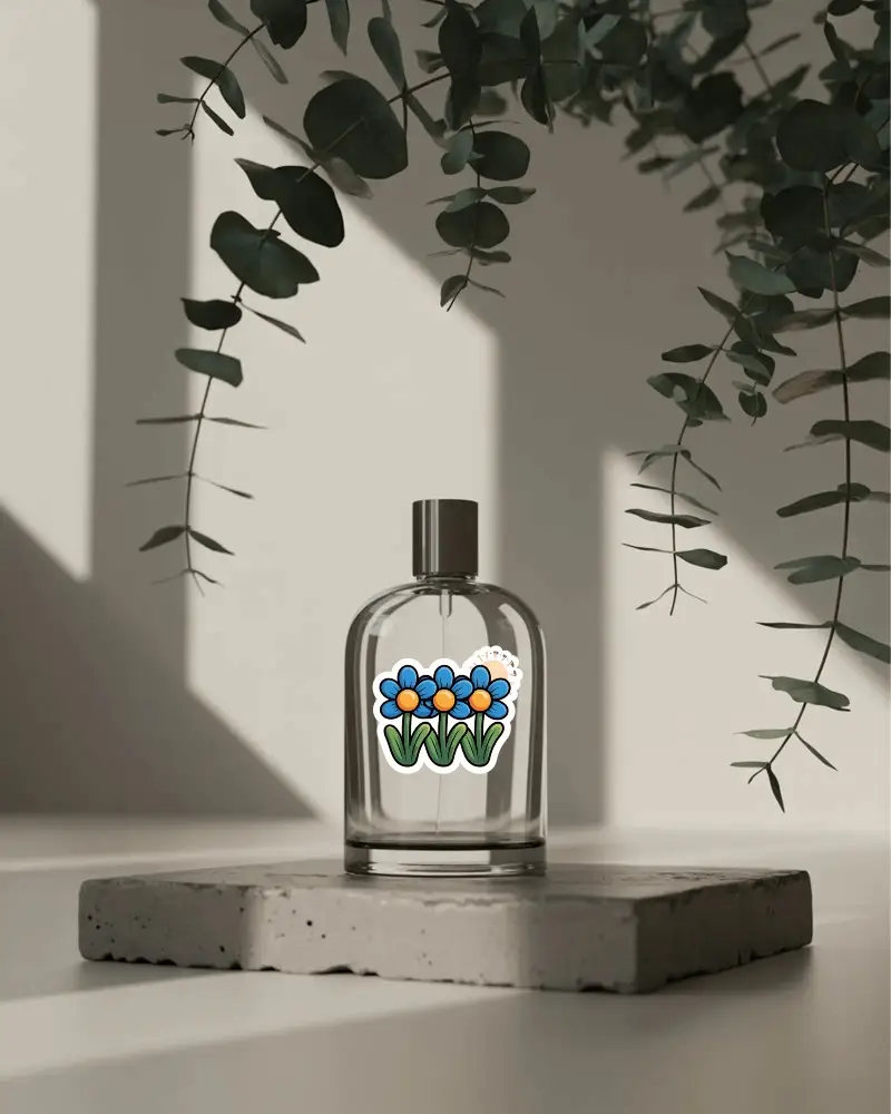 Minimalist Clear Glass Bottle On Concrete Platform Under Natural Light For Sticker Mockup