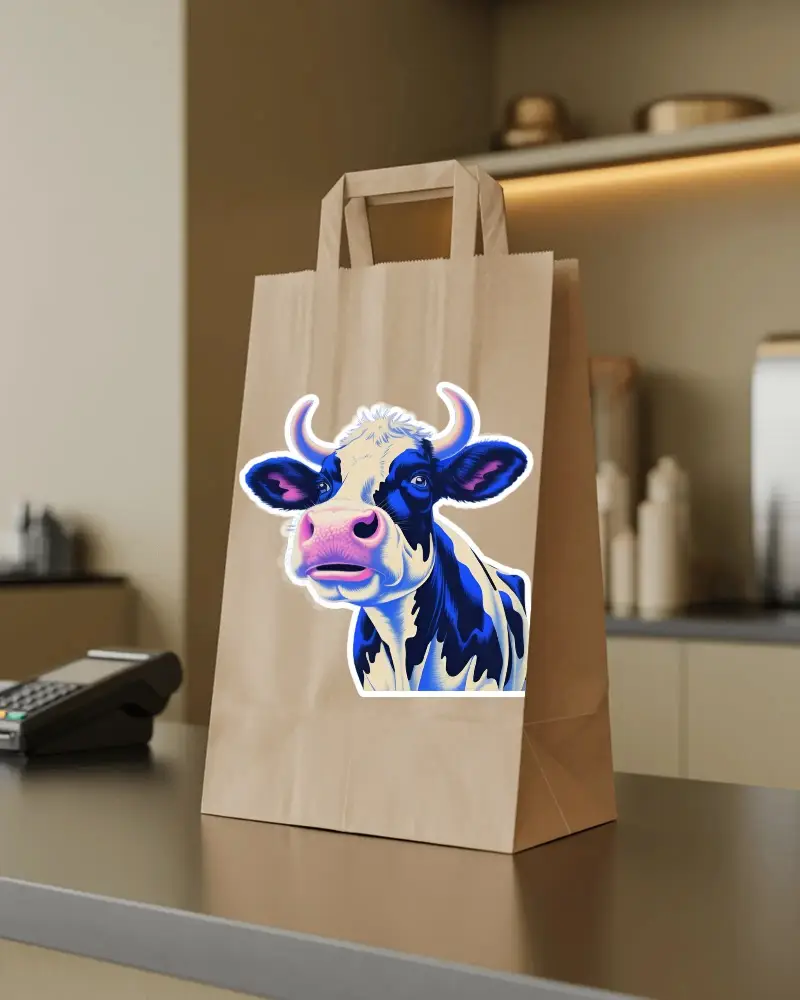 Eco Friendly Kraft Paper Shopping Bag With Handles On Modern Countertop Sticker Mockup