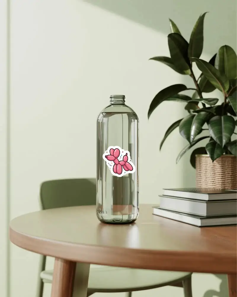 Transparent Bottle Packaging Sticker Mockup With Natural Indoor Plant And Books Background