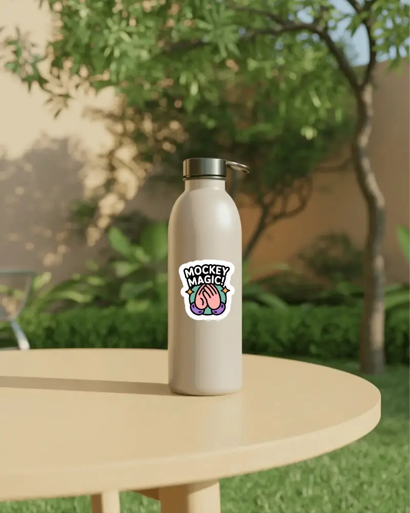 Reusable Water Bottle Mockup On Outdoor Table With Natural Background For Branding