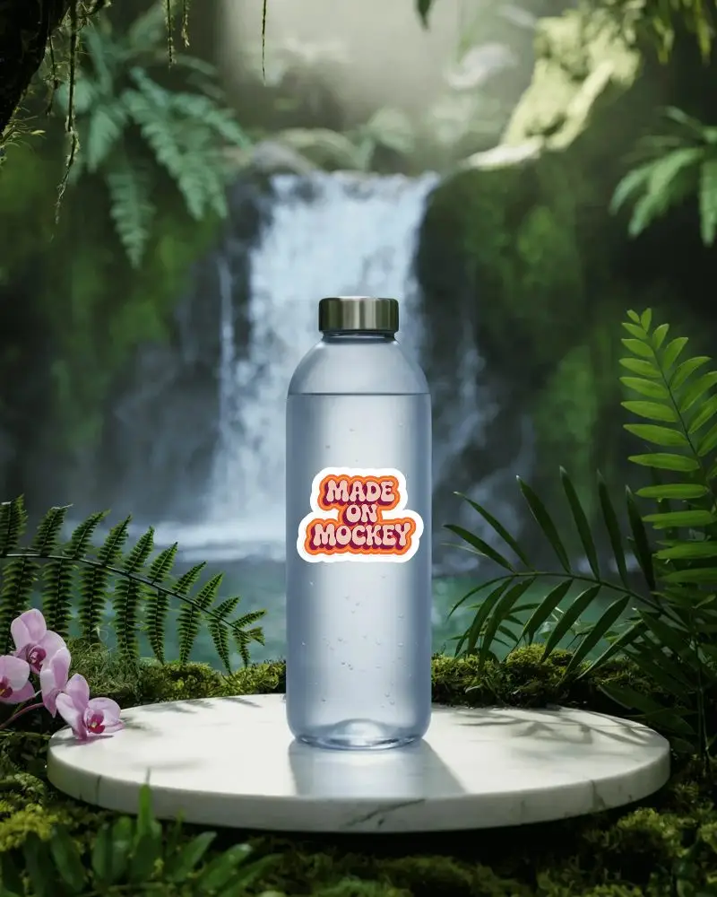 Clear Plastic Sticker Mockup Amidst Lush Greenery For Organic Product Promotion And Branding