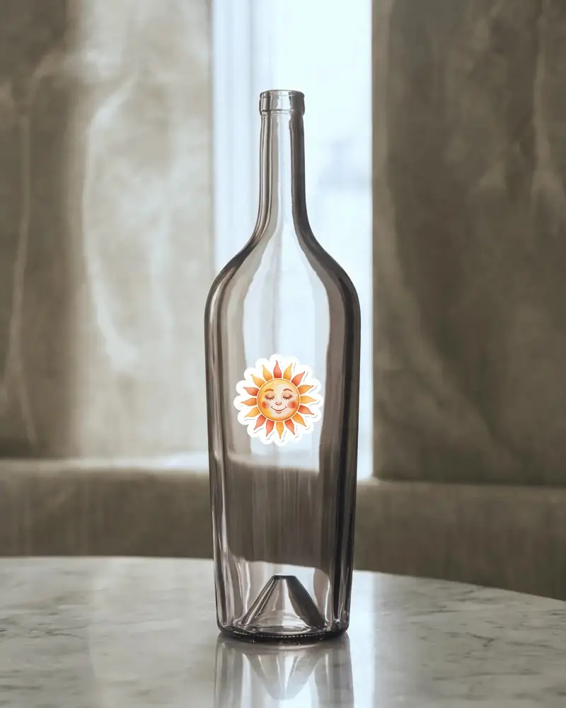 Transparent Glass Sticker Mockup Front View On Marble Table With Soft Background Light