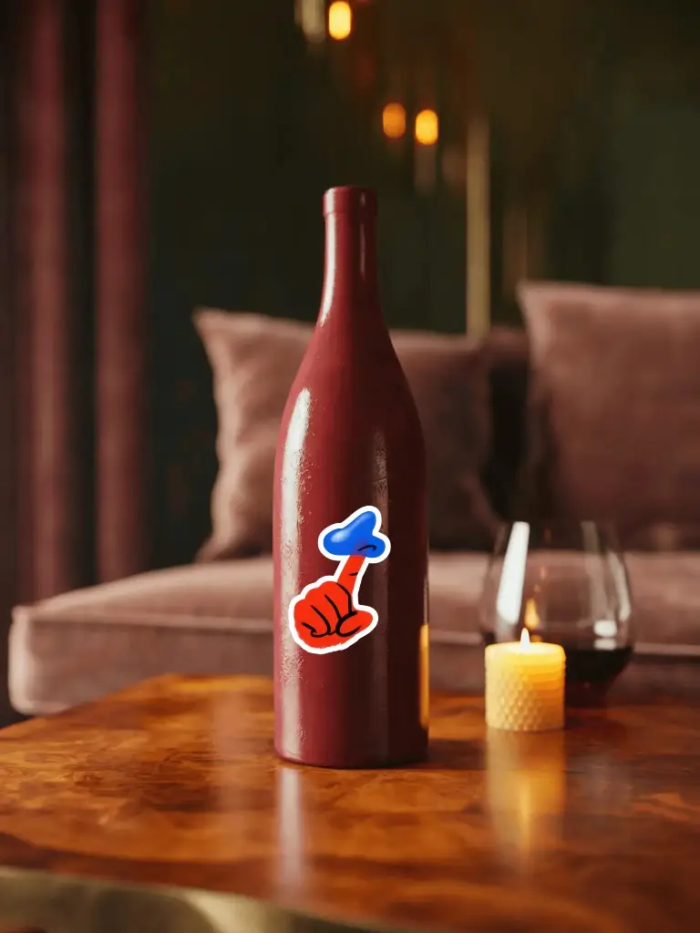 Elegant Wine Bottle Sticker Mockup With Candle And Glass On Wooden Table Background