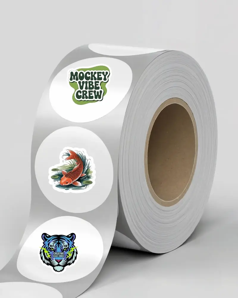 Blank Round Sticker Roll Mockup For Custom Label Designs And Branding Stickers Display