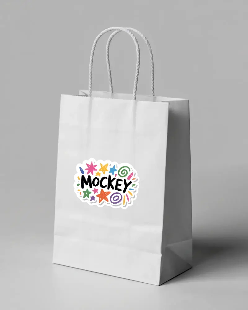 Clean Retail Paper Bag Sticker Mockup With High Contrast Branding Label On Smooth Surface