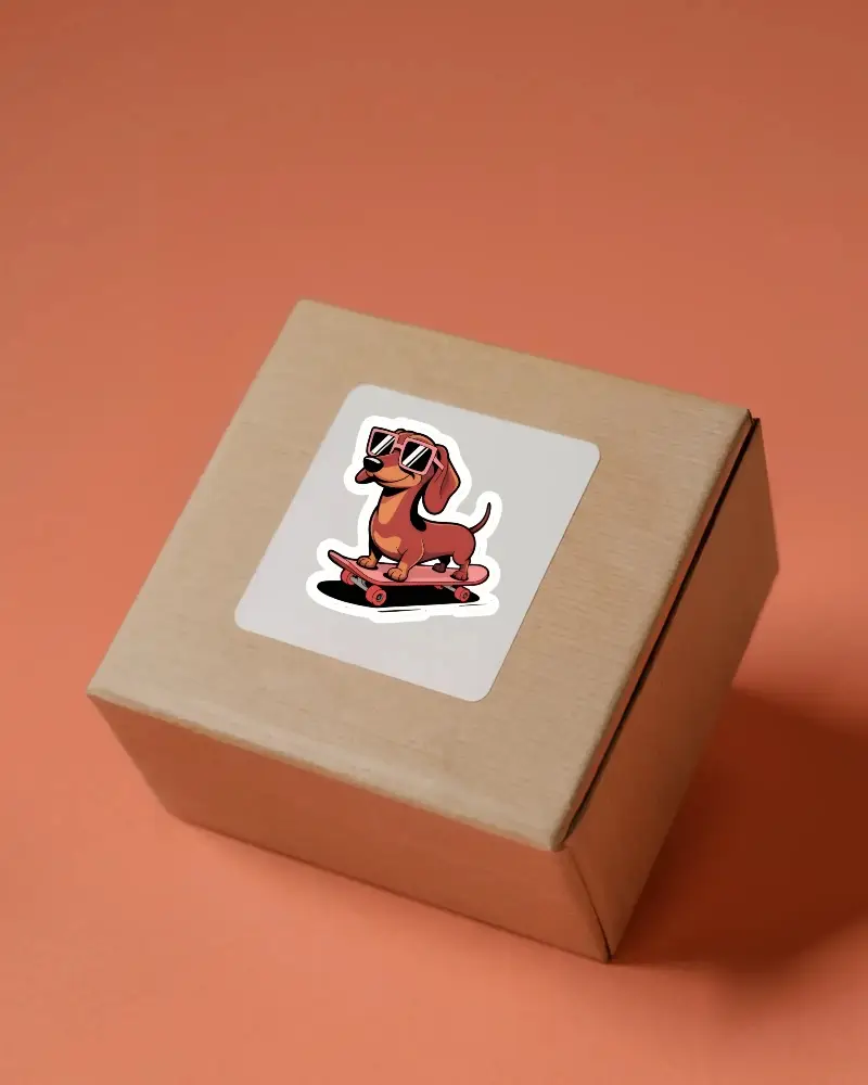 Clean Square Sticker Mockup On Plain Packaging Box For Custom Design Presentation