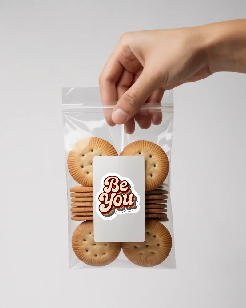Resealable Plastic Bag Sticker Mockup For Packaging Round Crackers