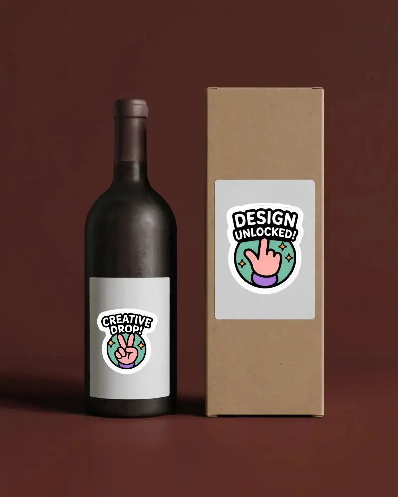 Wine Bottle Label Sticker Mockup For Brandy Packaging Design Presentation