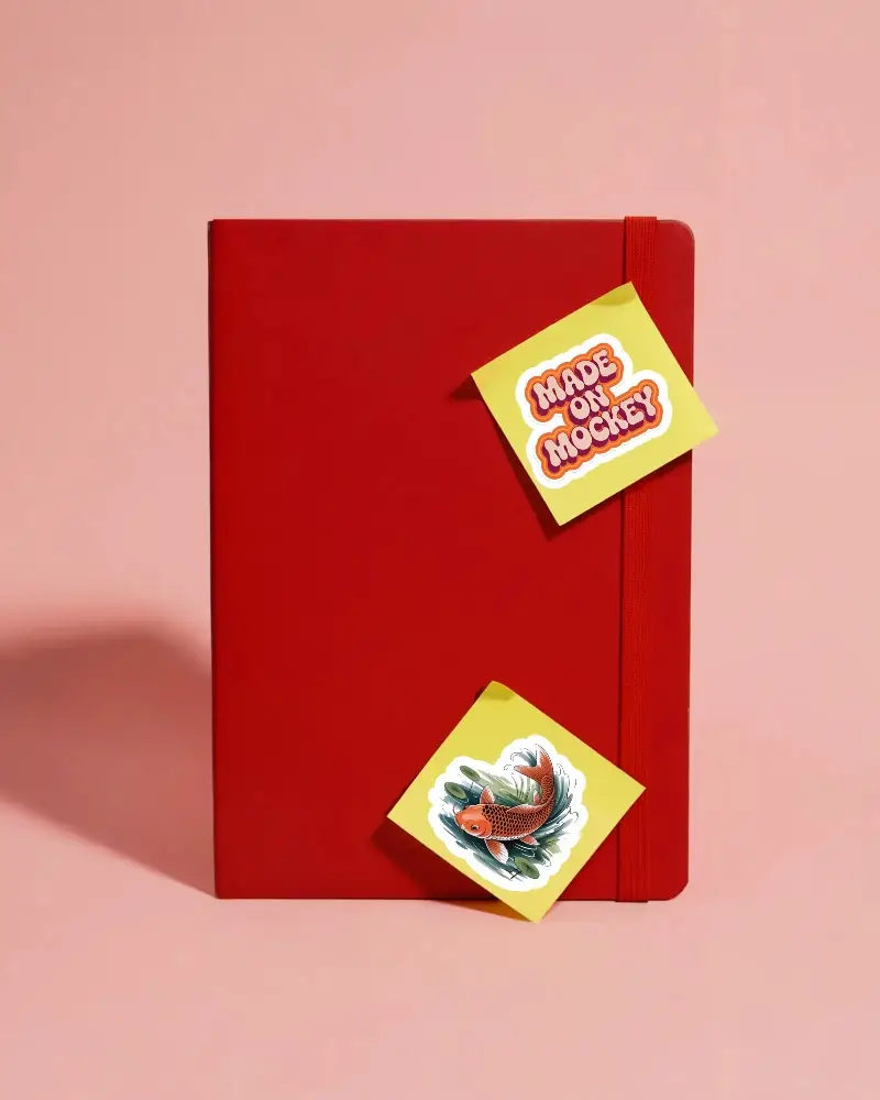 Minimalistic Sticky Note Mockup On Elegant Hardcover Notebook Design Layout