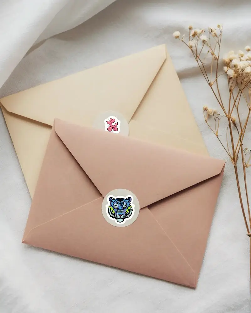 Minimal Round Envelope Seal Sticker Mockup For Branding And Packaging Design Presentation