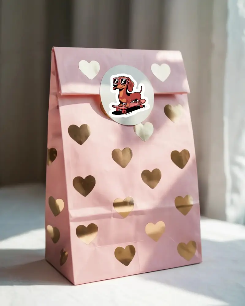 Realistic Sticker Mockup With Hearts And Round Labels For Product Packaging Presentation