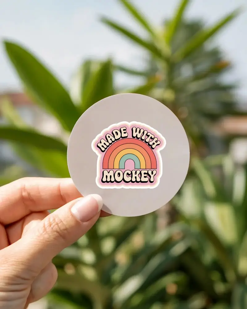 Realistic Hand Holding Round Sticker Mockup Nice For Label Design And Promotional Use