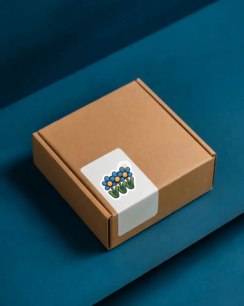 Minimalist Adhesive Sticker Mockup On Closed Corrugated Delivery Box