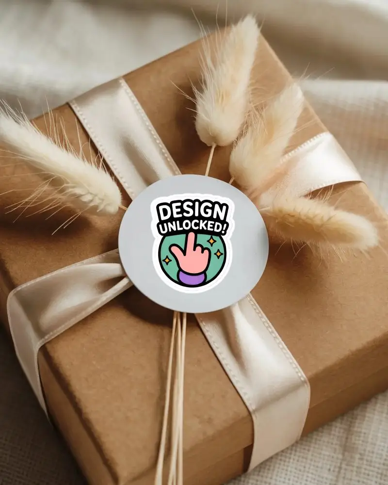 Minimalistic Gift Sticker Mockup With Natural Grain Paper Box And Soft Textured Accessories