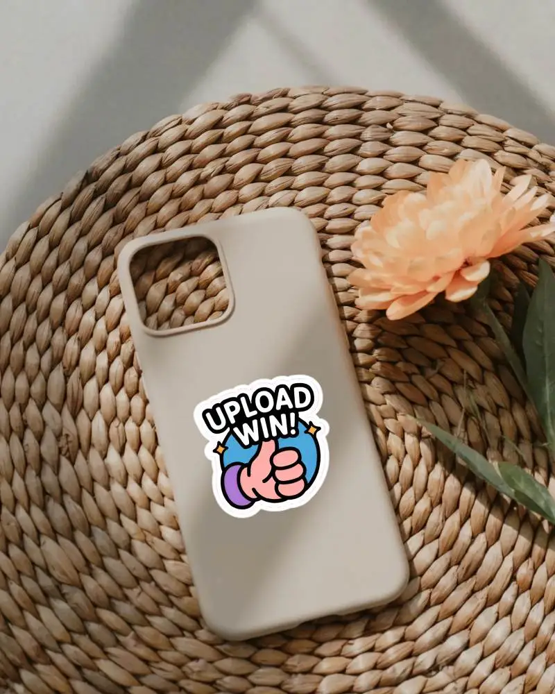 Realistic Phone Case Sticker Mockup On Natural Texture Background With Floral Accents