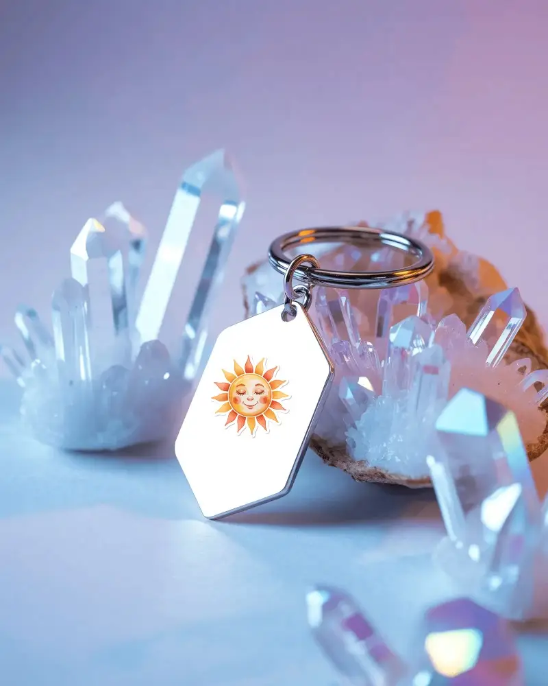 Polished Engraved Sticker Mockup Surrounded By Natural Crystal Mineral Elements