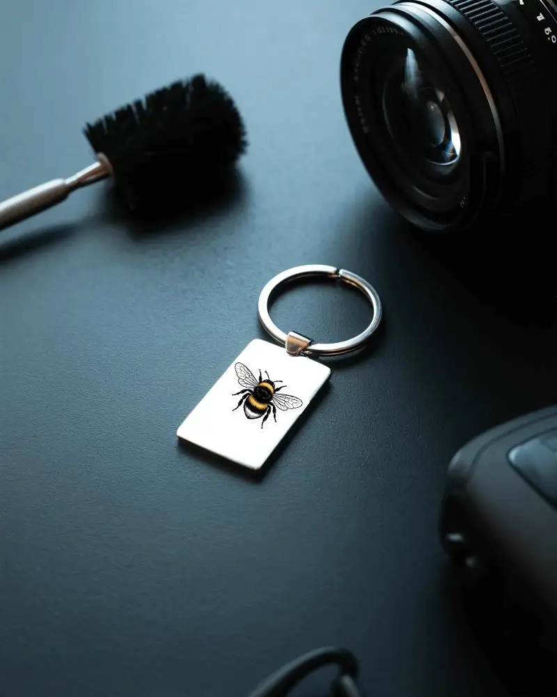 Blank Rectangular Metal Sticker Mockup On Dark Textured Surface With Photography Equipment