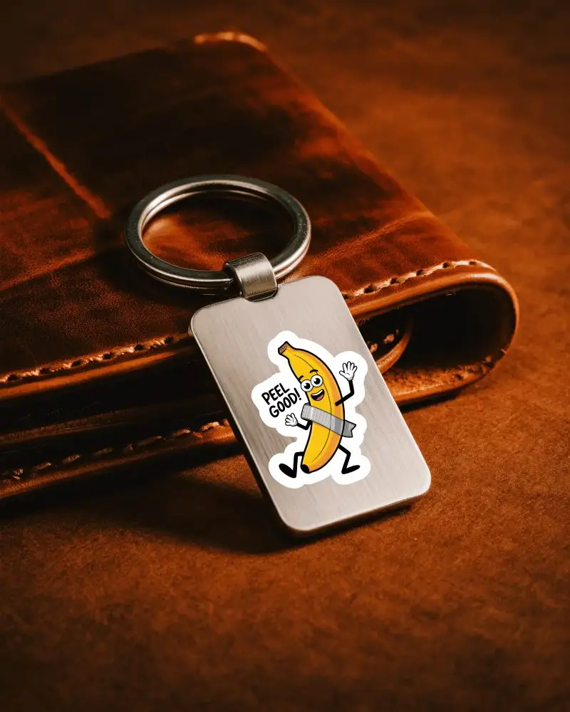 Sleek Modern Blank Sticker Mockup Rectangle Keychain Accessory For Customized